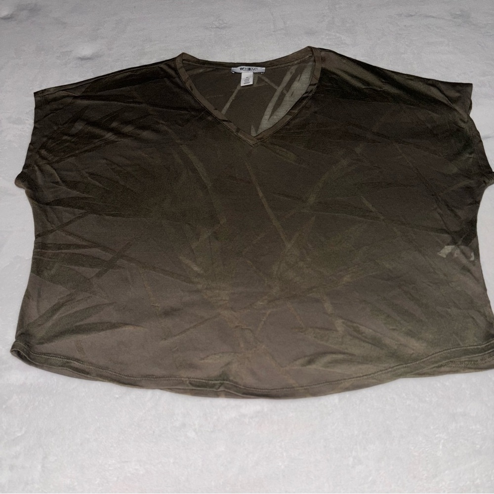 WHBM Drab Olive Bamboo Leaf Burn Out V-Neck Pullover Top Women’s Size XLarge